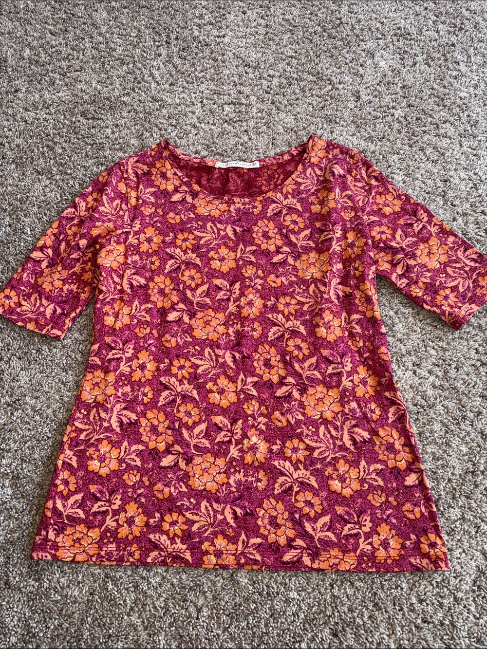 Peruvian Connection short sleeve pink and orange floral tee size small